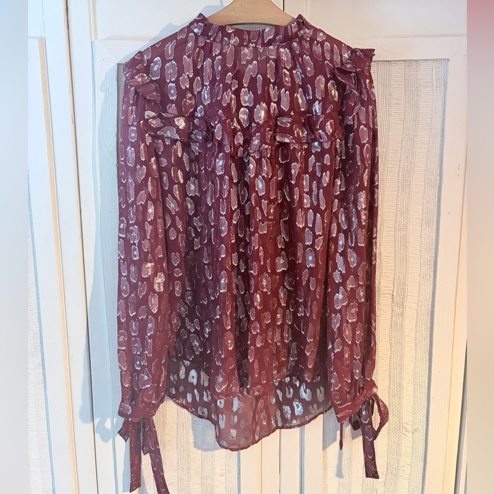 Veronica Beard Brooks Blouse Top Metallic Burgundy Silver 12 - Picture 4 of 9